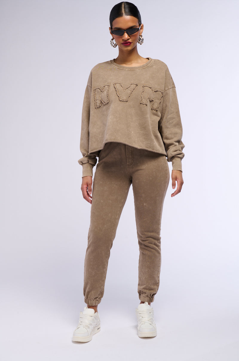 NEVER MIND BABE CROPPED MINERAL WASH SWEATSHIRT