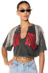 NEW RULES CROPPED RHINESTONE DETAIL SWEATSHIRT