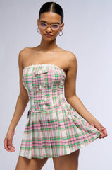 NICKI PLAID CORSET TUBE TOP