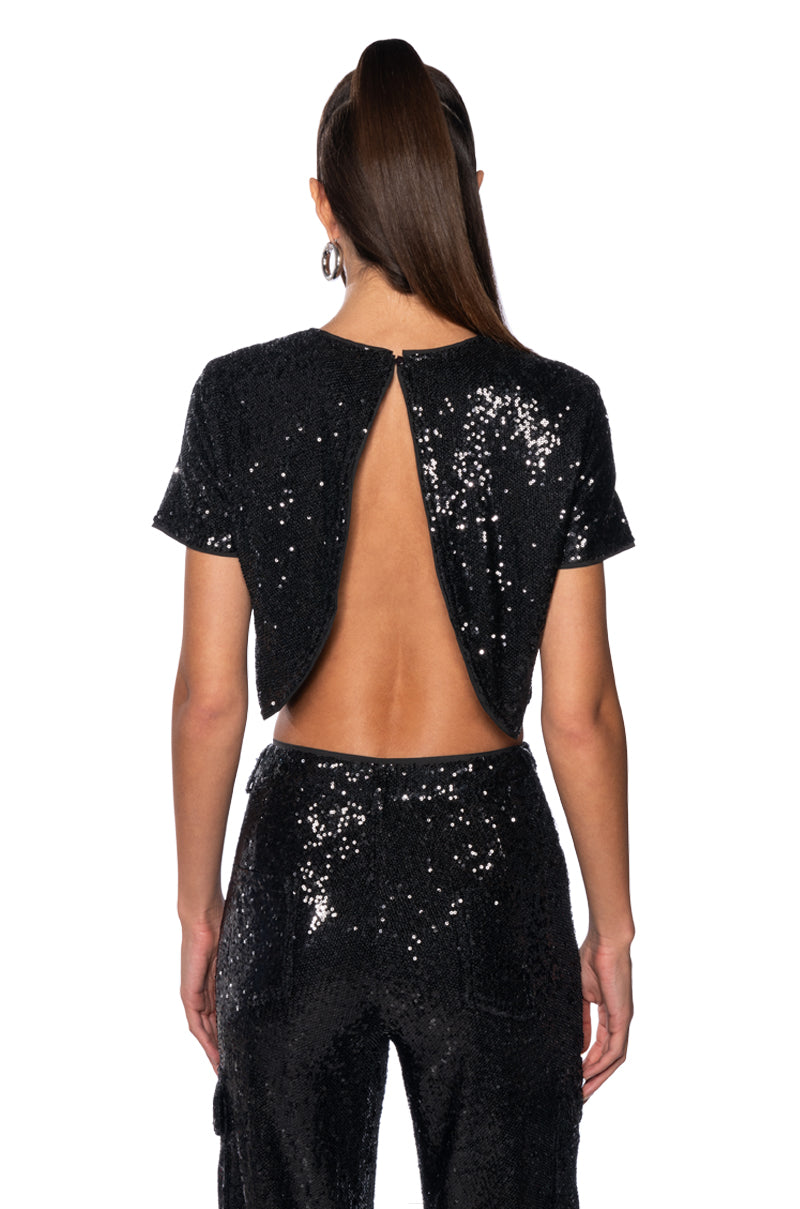 BEST WISHES SHORT SLEEVE SEQUIN TOP