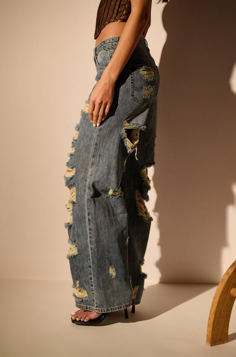 NO TIME FOR STRESS RELAXED WAIST CUT OUT DENIM