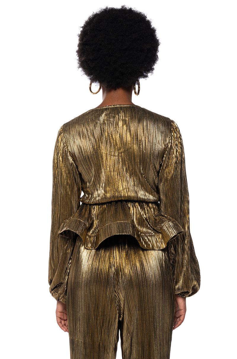 NOEL TIE PLEATED TIE FRONT METALLIC BLOUSE
