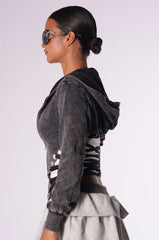 NOT MY FAULT MINERAL WASH LACE UP SWEATSHIRT