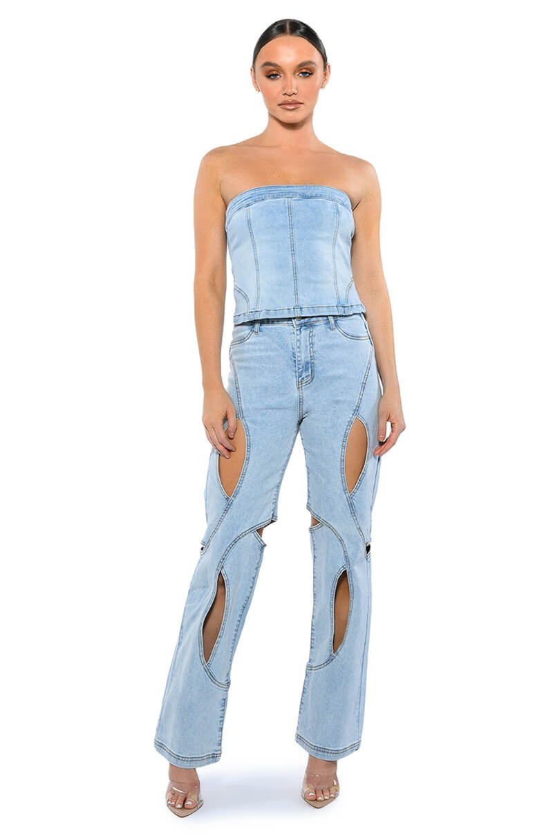 NOT YOUR AVERAGE GIRL DENIM STRAPLESS TOP