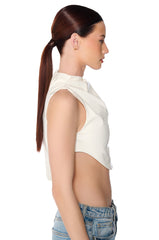 MY INFLUENCE MOCK NECK FAUX LEATHER SLEEVELESS TOP