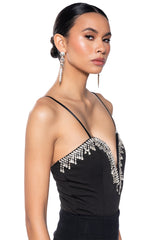 NUMBER ONE EMBELLISHED DEEP V BODYSUIT