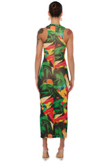 ON A ROLL PRINTED MAXI DRESS IN GREEN MULTI