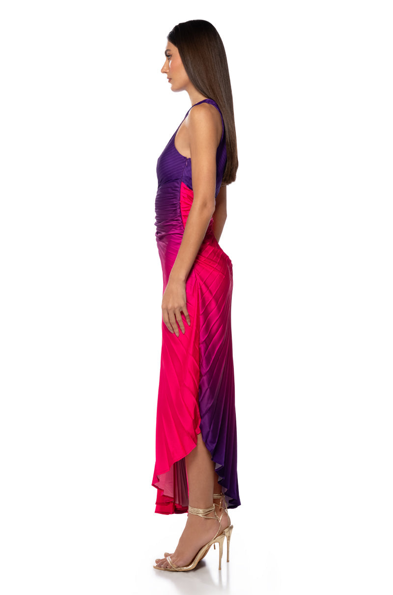 ON MY OWN WAVE OMBRE ONE SHOULDER MAXI DRESS