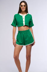 ON POINT STRIPED MINI SHORTS IN GREEN