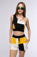 ON THE GO COLOR BLOCK ONE SHOULDER TANK