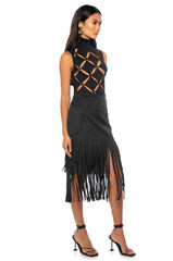 ON THE LOOK OUT FRINGE MIDI SKIRT