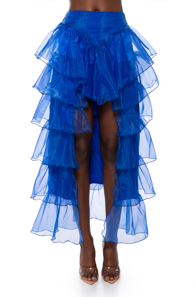 ONCE UPON A DREAM RUFFLE MAXI SKIRT IN ROYAL BLUE