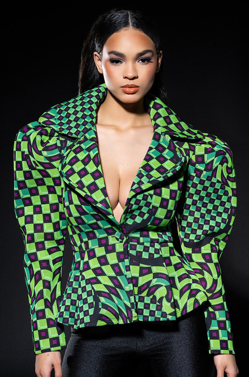 OPTICAL GREEN CHECKERED BLAZER