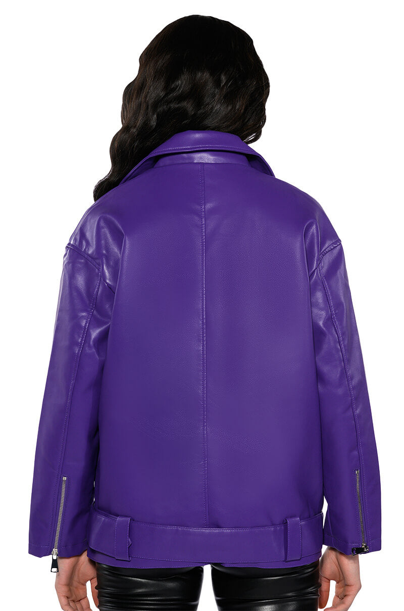 OVERSIZED SATURATED PURPLE MOTO JACKET