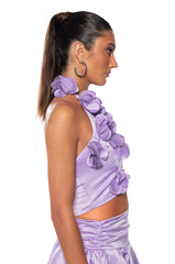PANSY GARDEN CROPPED HALTER TOP