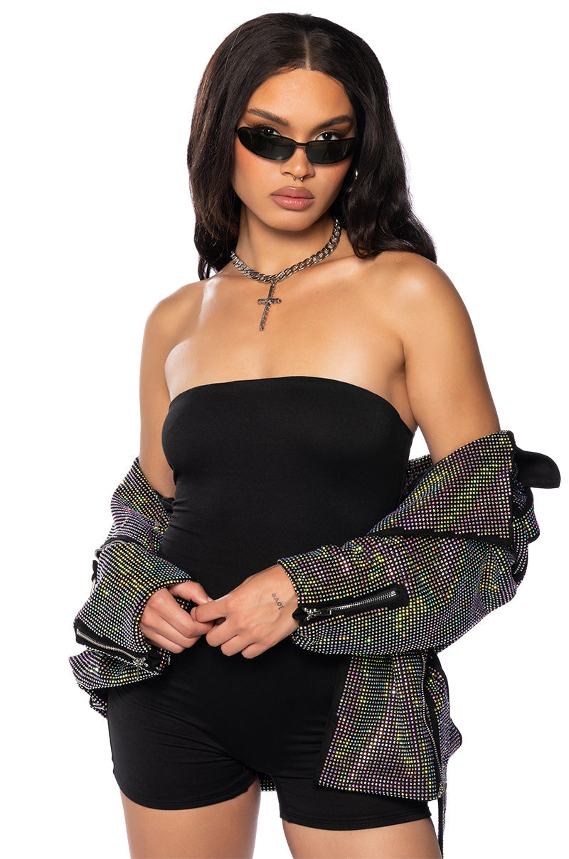 PARIS CRYSTAL WRAP MOTO JACKET