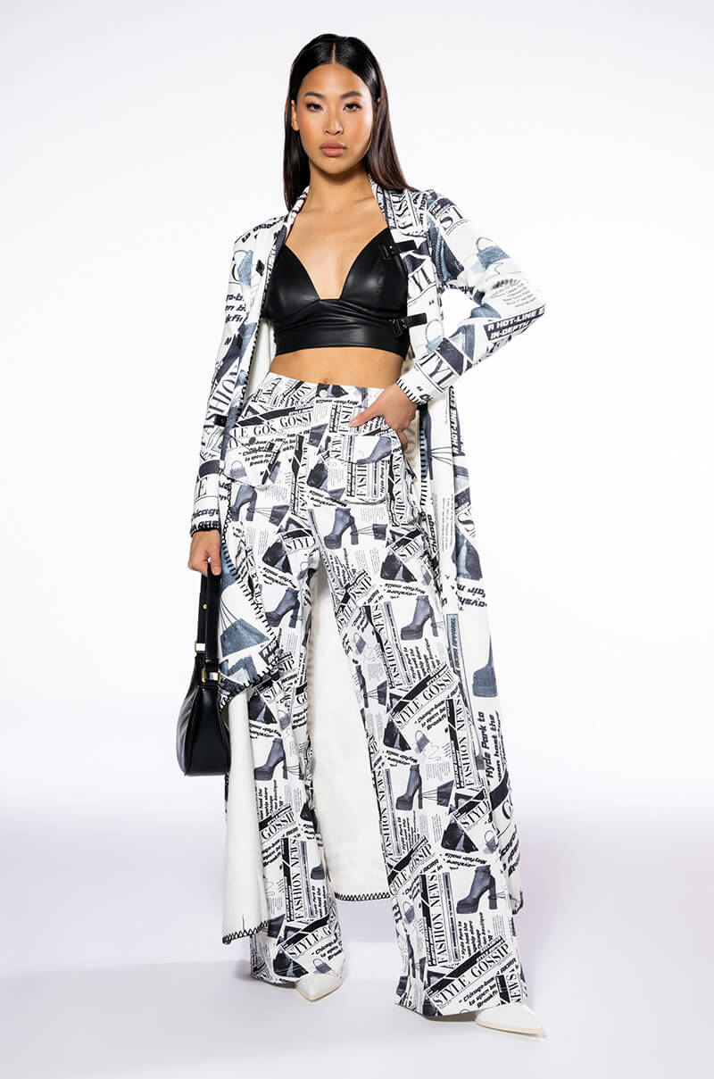 PARTY LIKE ITS 2002 NEWSPAPER PRINT LONG CARDIGAN