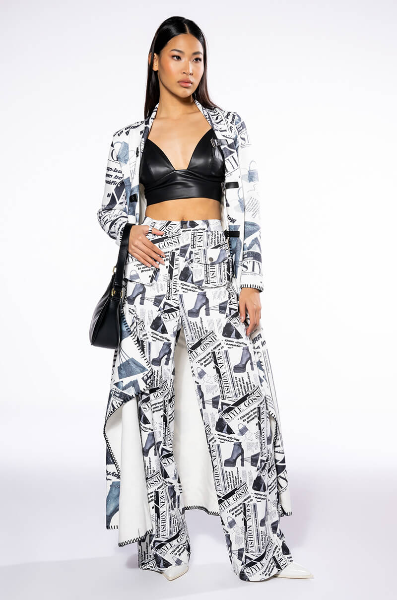 PARTY LIKE ITS 2002 NEWSPAPER PRINT LONG CARDIGAN