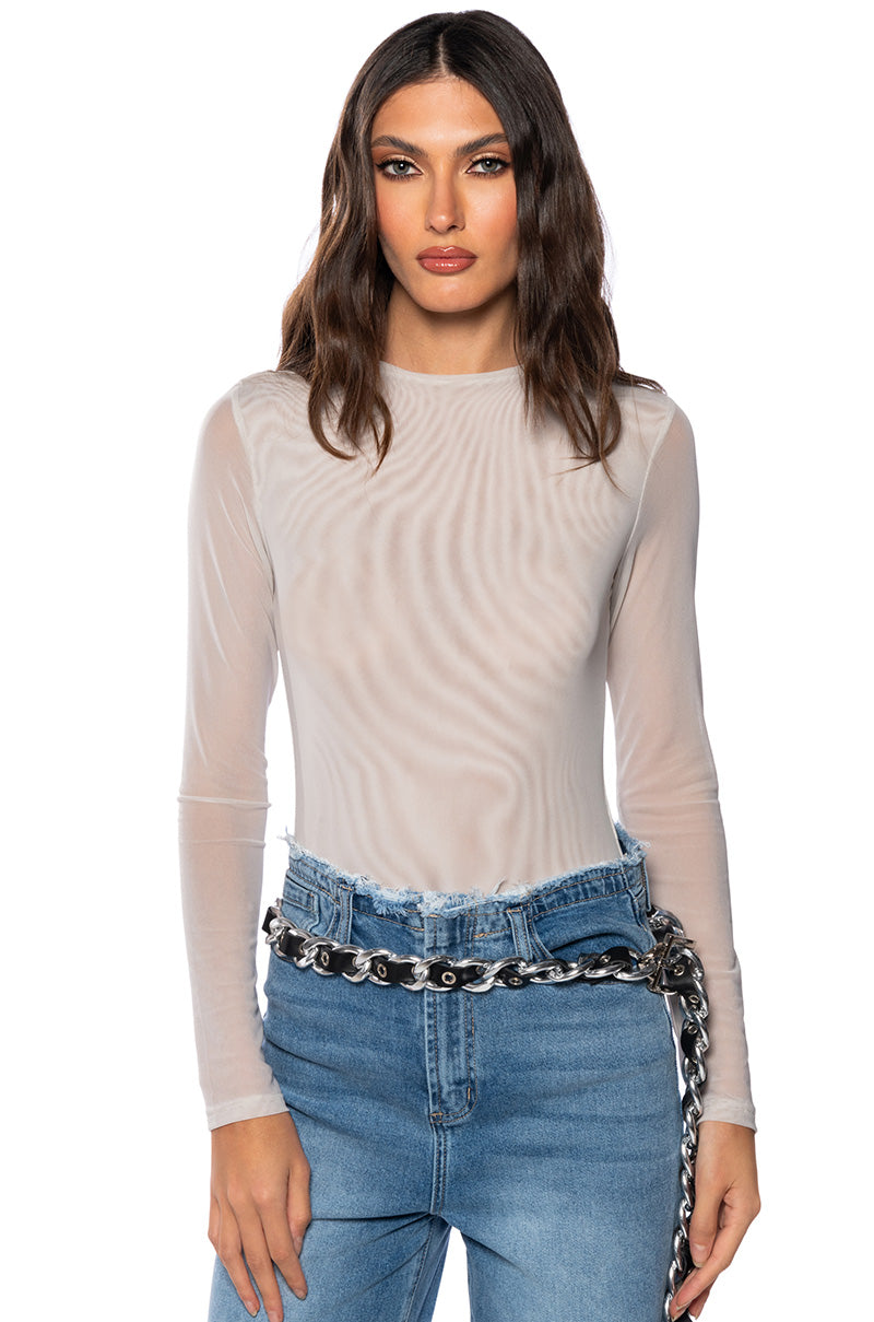 PAXTON SEXY DOUBLE MESH LONG SLEEVE BODYSUIT