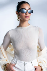 PAXTON SEXY MESH LONG SLEEVE FUNNEL NECK BODYSUIT