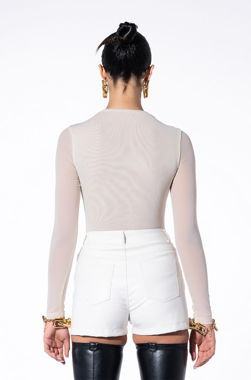 PAXTON SEXY MESH LONG SLEEVE FUNNEL NECK BODYSUIT