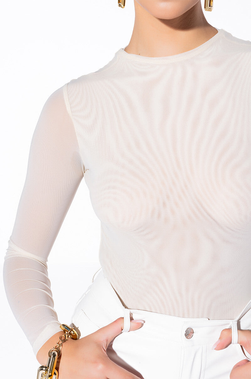 PAXTON SEXY MESH LONG SLEEVE FUNNEL NECK BODYSUIT