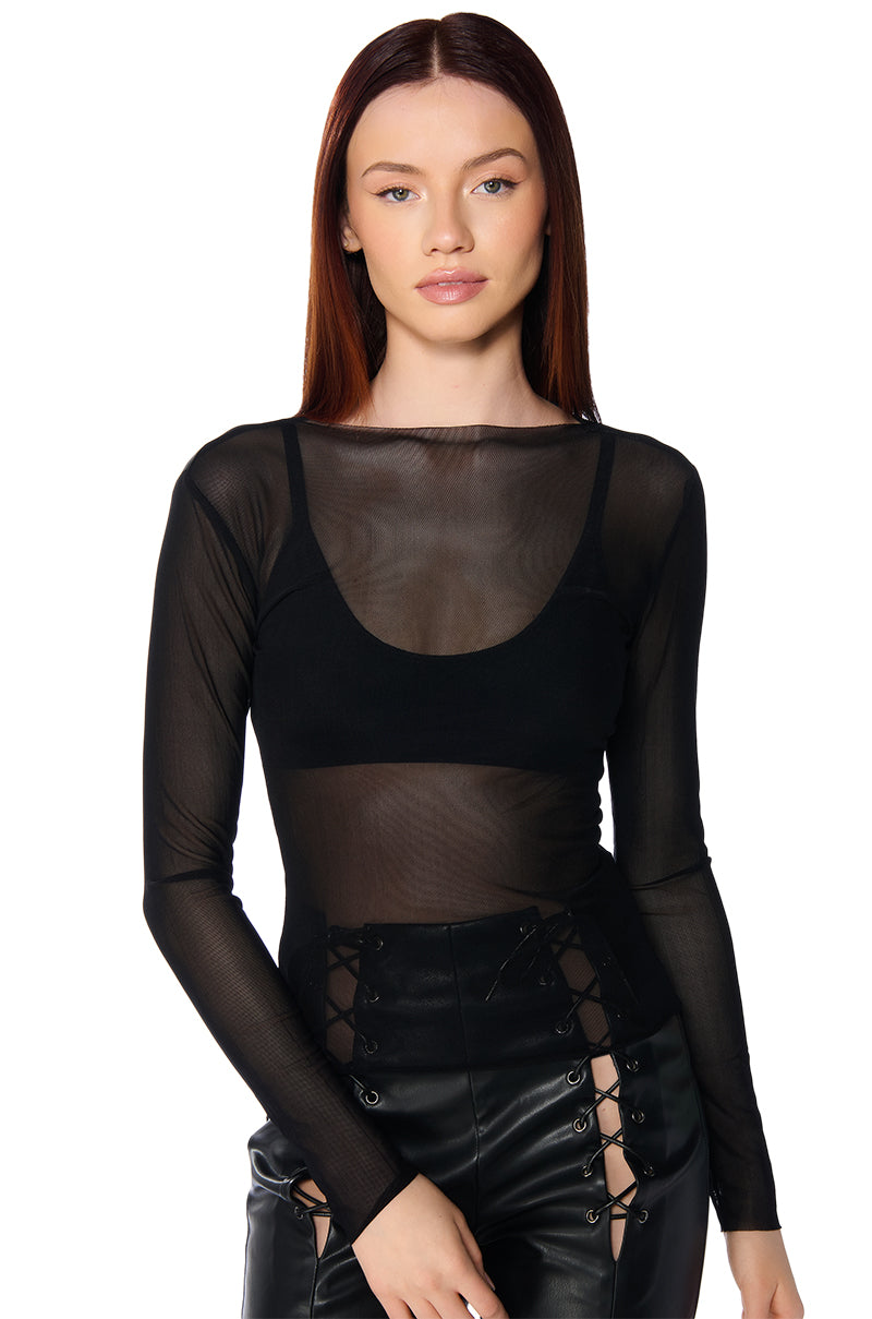 PAXTON TWO PACK RAW HEM LONG SLEEVE MESH TEES IN BLACK AND CREAM