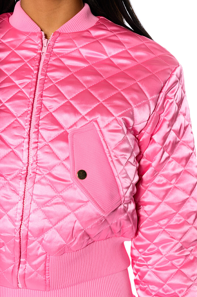 PINK QUILTED SPRING BOMBER
