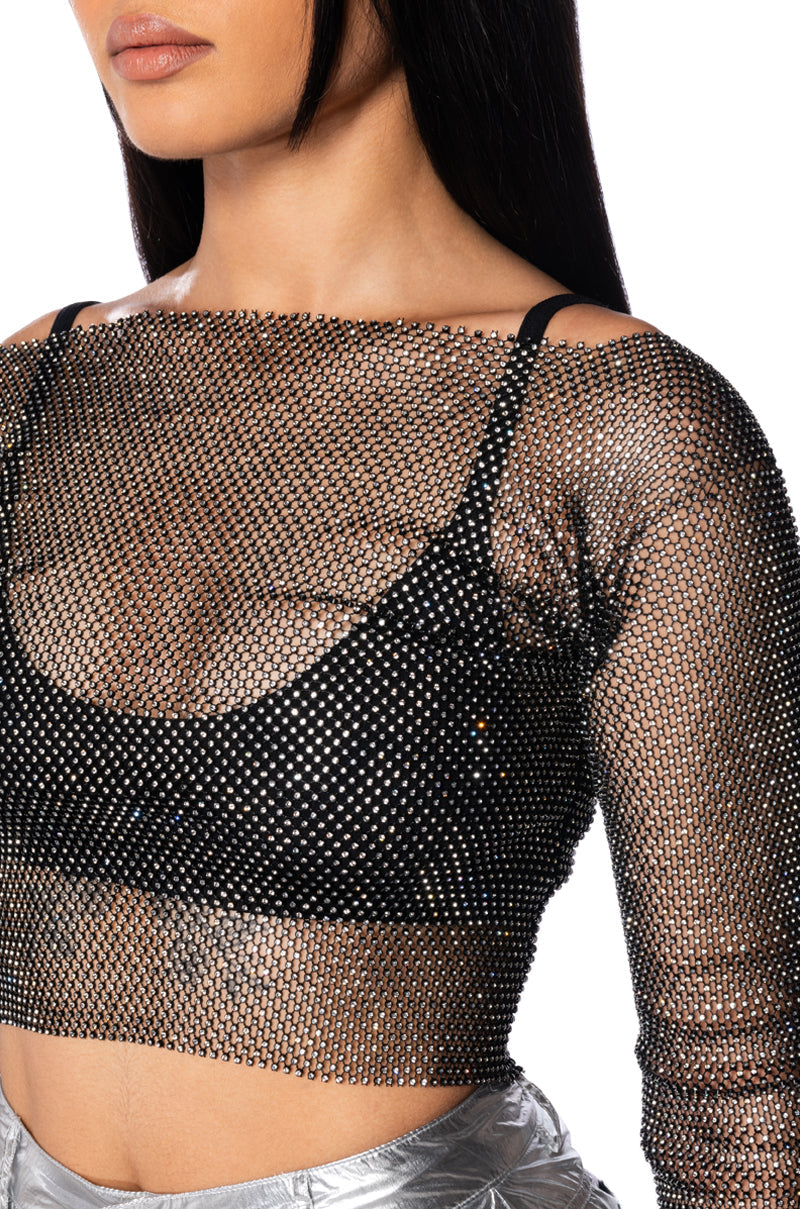 PIPER RHINESTONE TOP IN BLACK