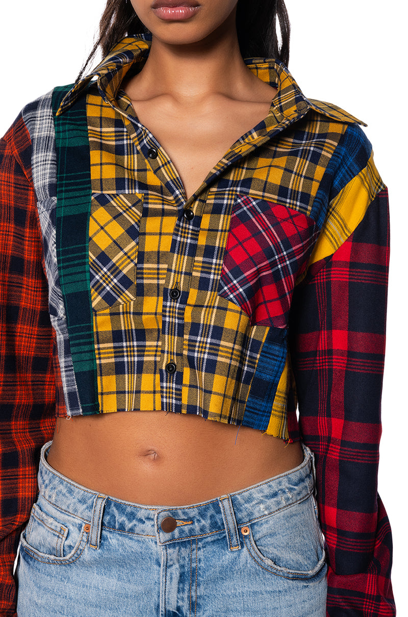 PLAID OBSESSION CROPPED BUTTON DOWN