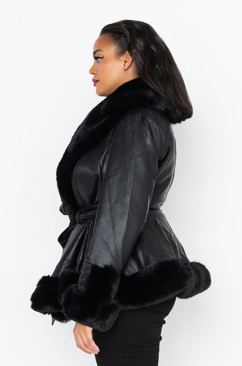 PLUS AZALEA WANG FAUX FUR TRIM PEPLUM MOTO