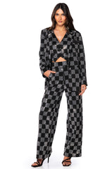 POP STAR CHECKERED RHINESTONE PANT