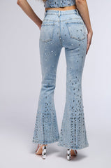 POPSTAR DENIM RHINESTONE FLARED PANT