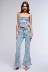 POPSTAR DENIM RHINESTONE FLARED PANT