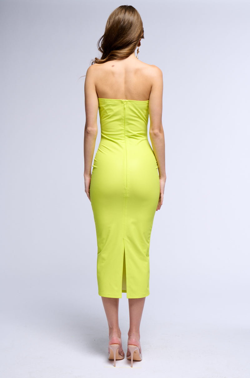 PRETTY LADY PLEATHER MIDI DRESS WITH CUT OUT IN LIME