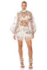 PRISCILLA FRINGE KNIT MINI SKIRT