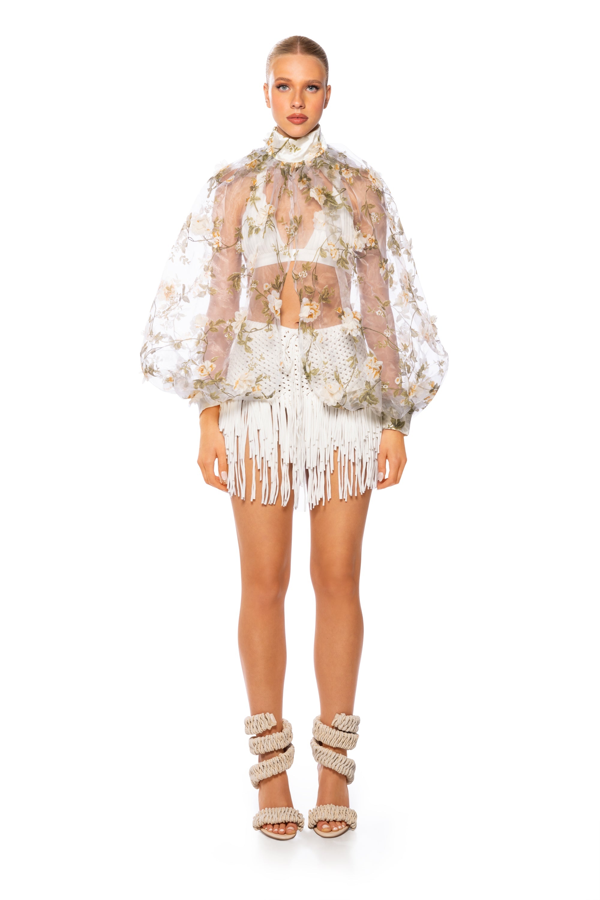 PRISCILLA FRINGE KNIT MINI SKIRT