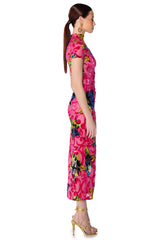 PRIYANKA PAISLEY BURNOUT MIDI DRESS IN PINK