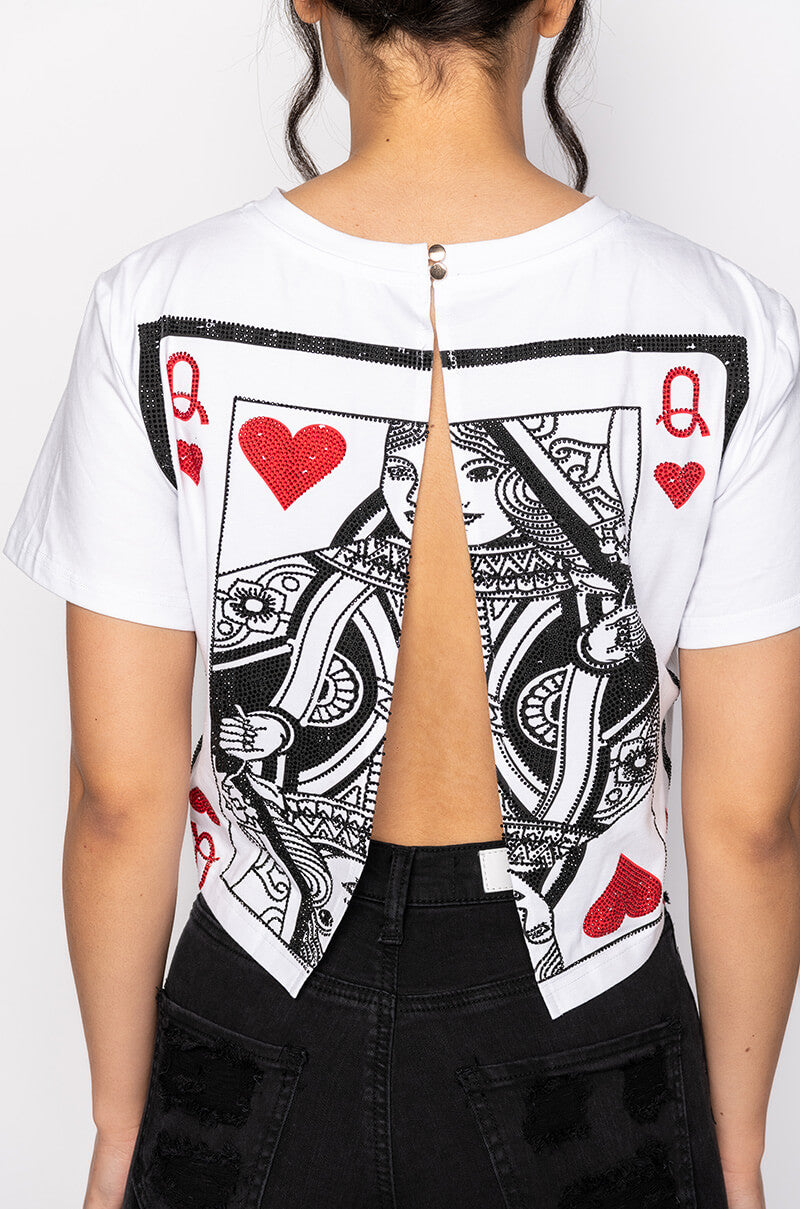 QUEEN OF MY HEART OPEN BACK CROPPED TSHIRT