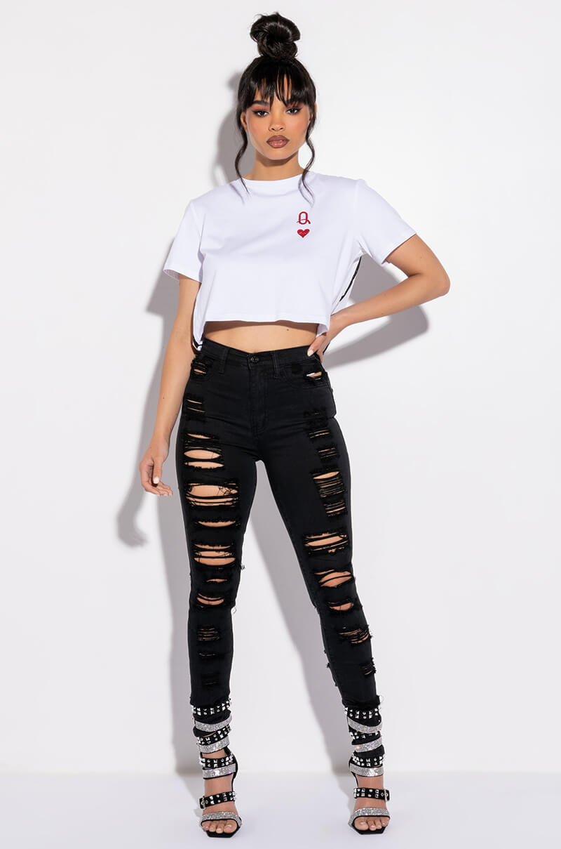 QUEEN OF MY HEART OPEN BACK CROPPED TSHIRT