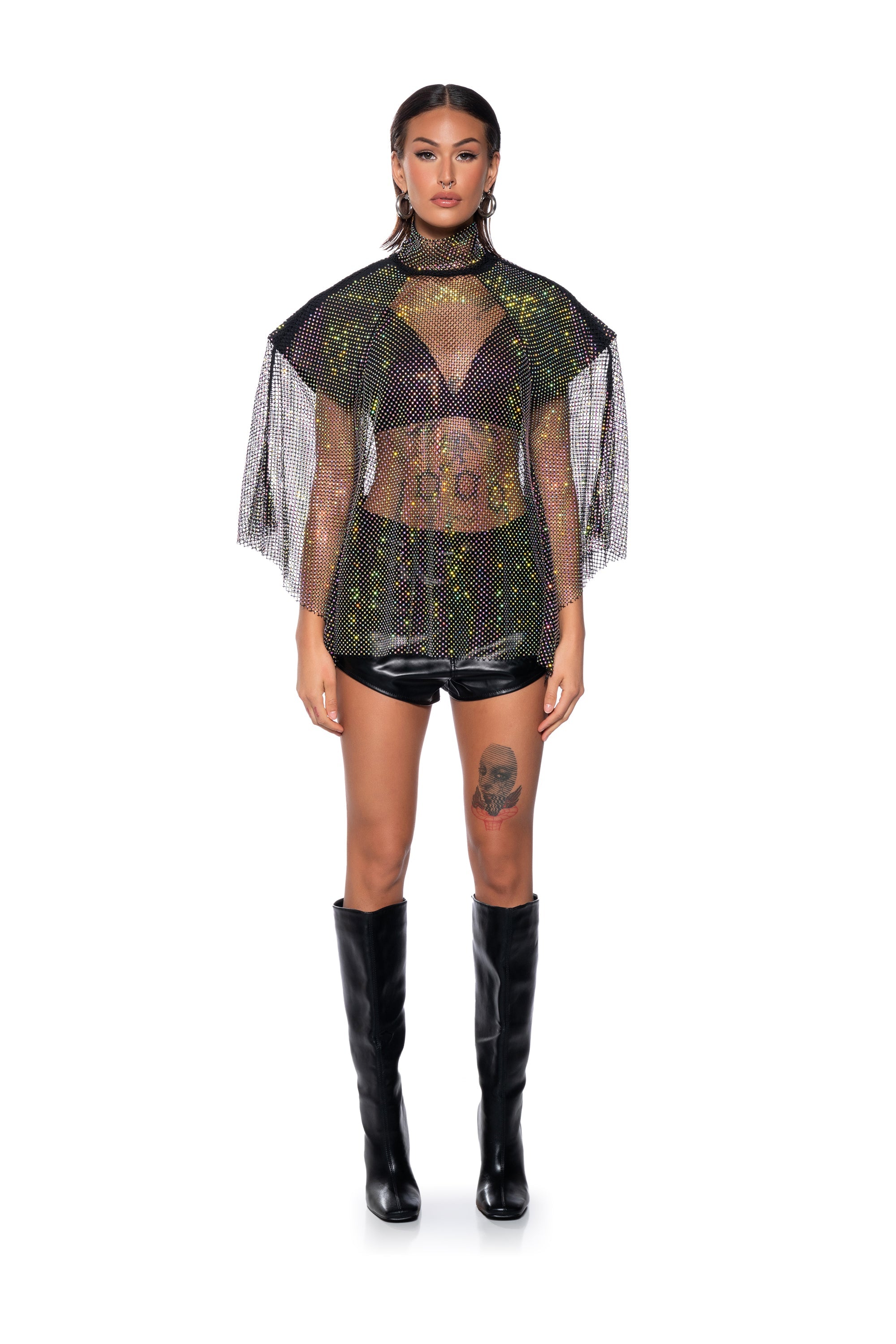 QUEEN OF THEM ALL EMBELLISHED MOCK NECK BLOUSE