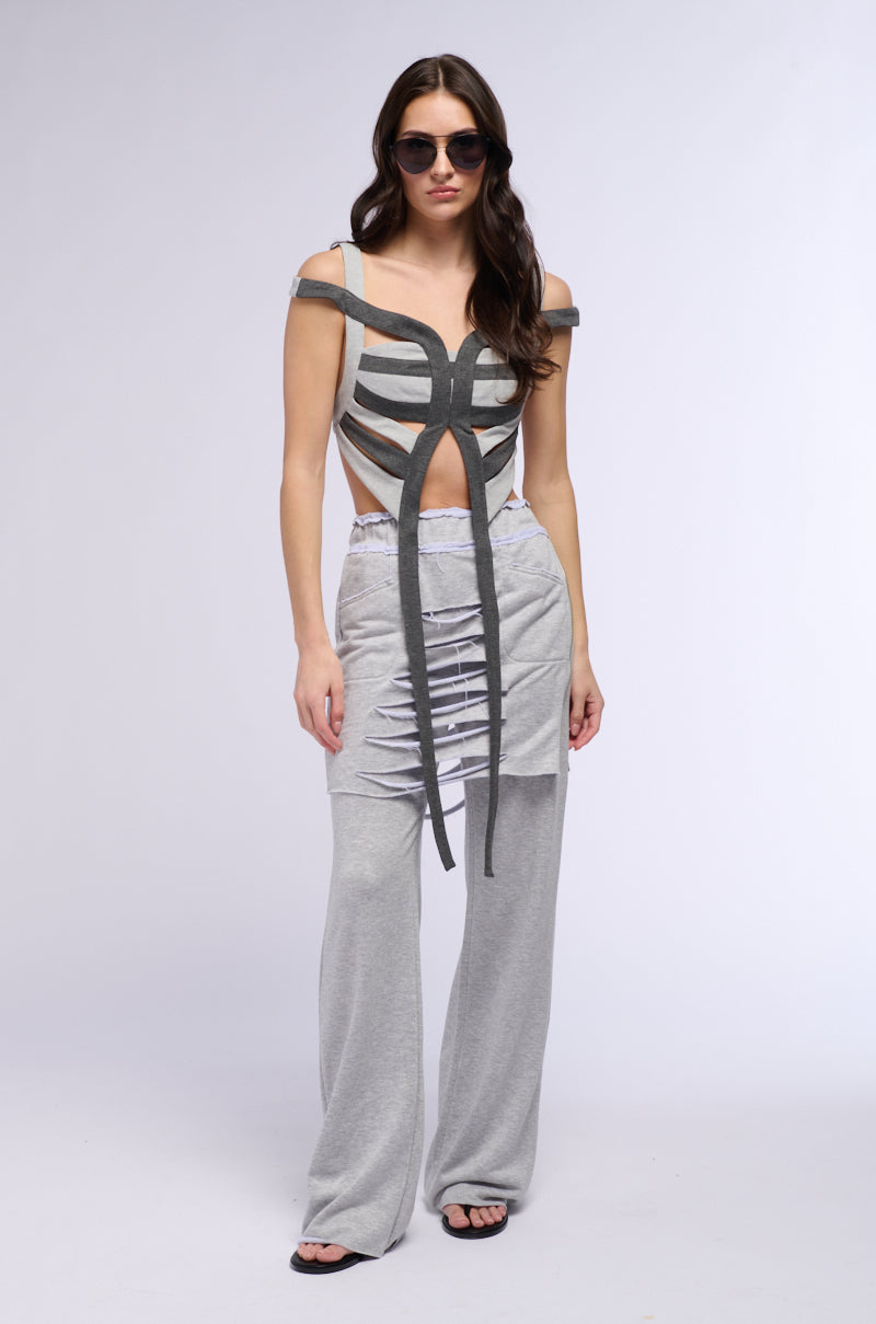 RAIN LAYERED SHREDDED SKIRT OVERLAY SWEATPANT