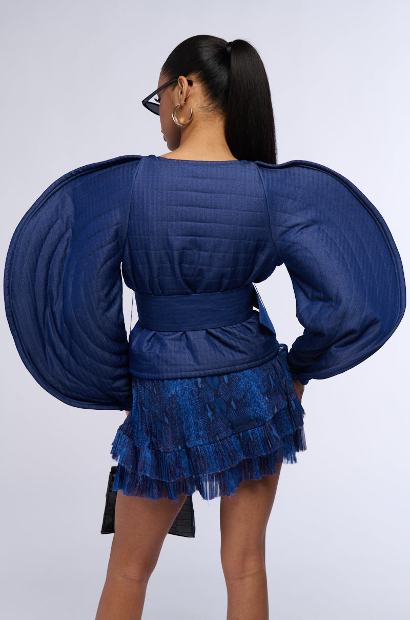 RAINA DRAMATIC SLEEVE BELTED BLOUSE