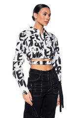 READ BETWEEN THE LINES CROPPED POPLIN BUTTON DOWN SHIRT