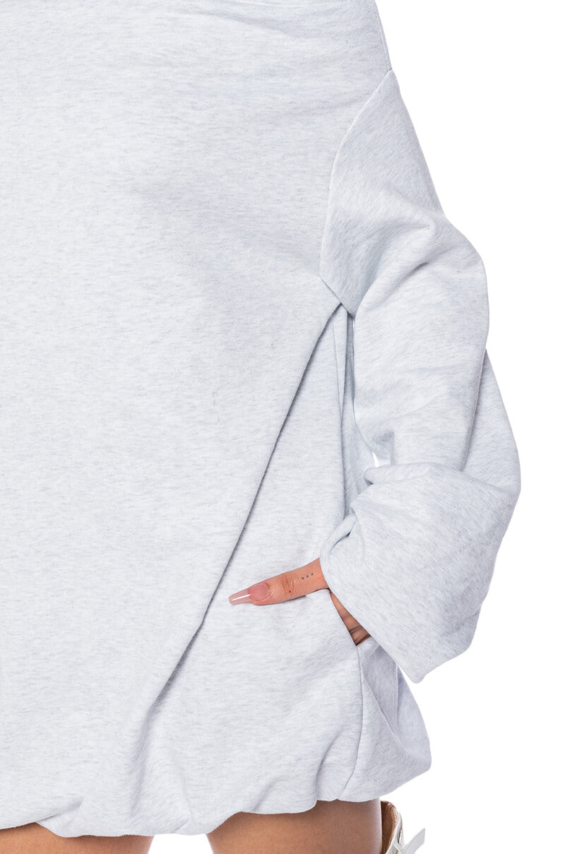 RELAXED CUTIE FRENCH TERRY OFF THE SHOULDER MINI DRESS