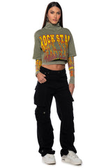 ROCK STAR GRAPHIC LAYERED TURTLE NECK TOP