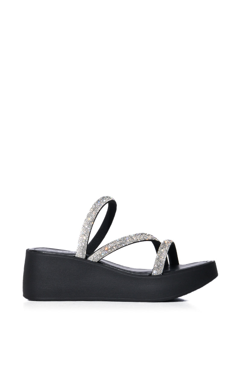 ROSANA EMBELLISHED FLATFORM SANDAL IN BLACK