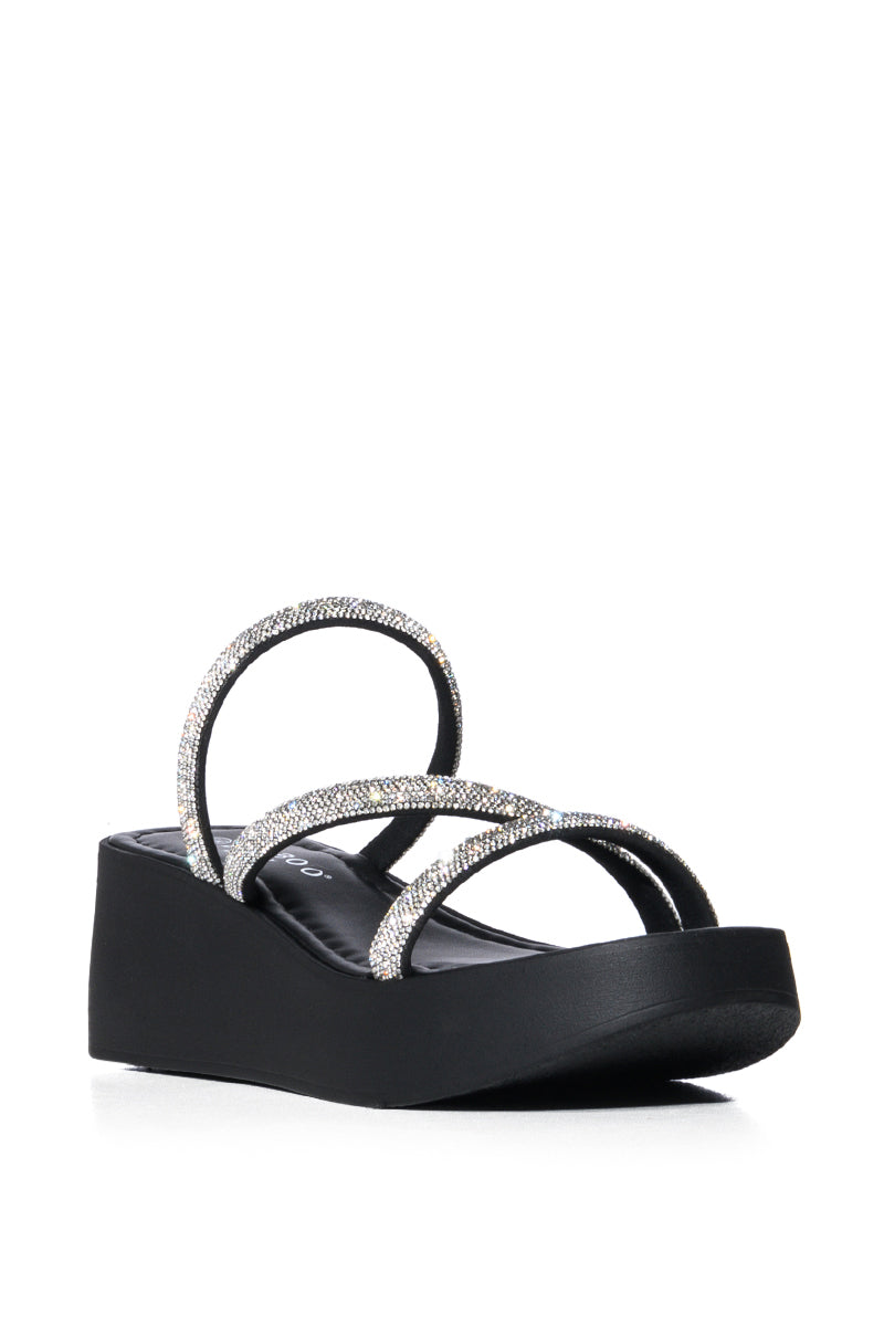 ROSANA EMBELLISHED FLATFORM SANDAL IN BLACK