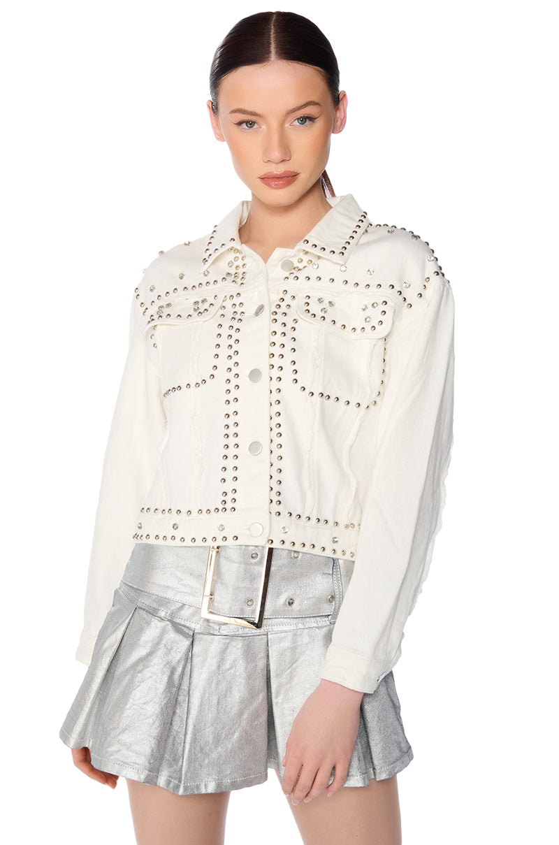 RUN IT BACK STUDDED DENIM JACKET