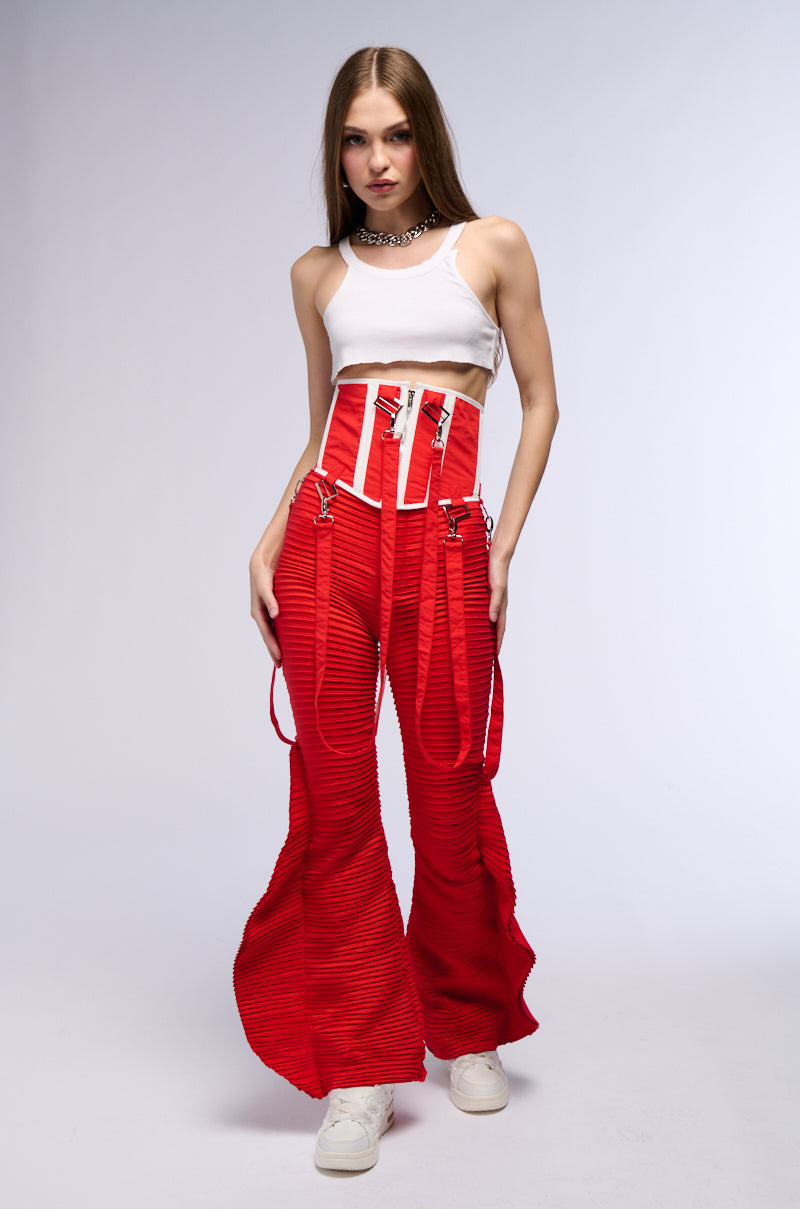 RUNAWAY PLEATED FLARE TROUSER PANT IN RED